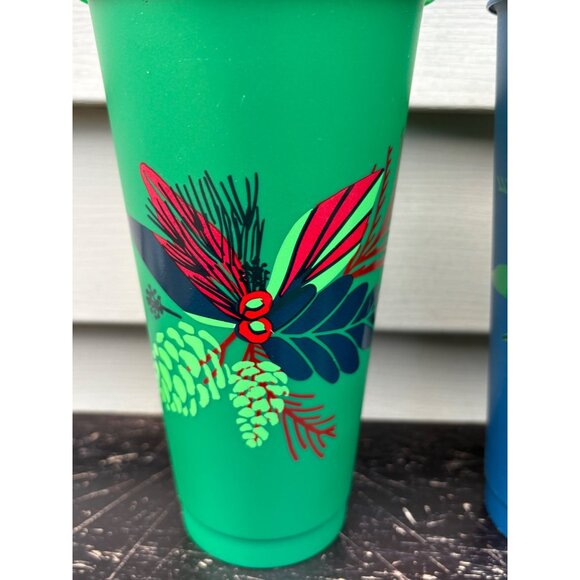 Starbucks Holiday 2021Reusable Plastic Cold Cups Set Of 2 Green & Blue Christmas - Picture 3 of 8